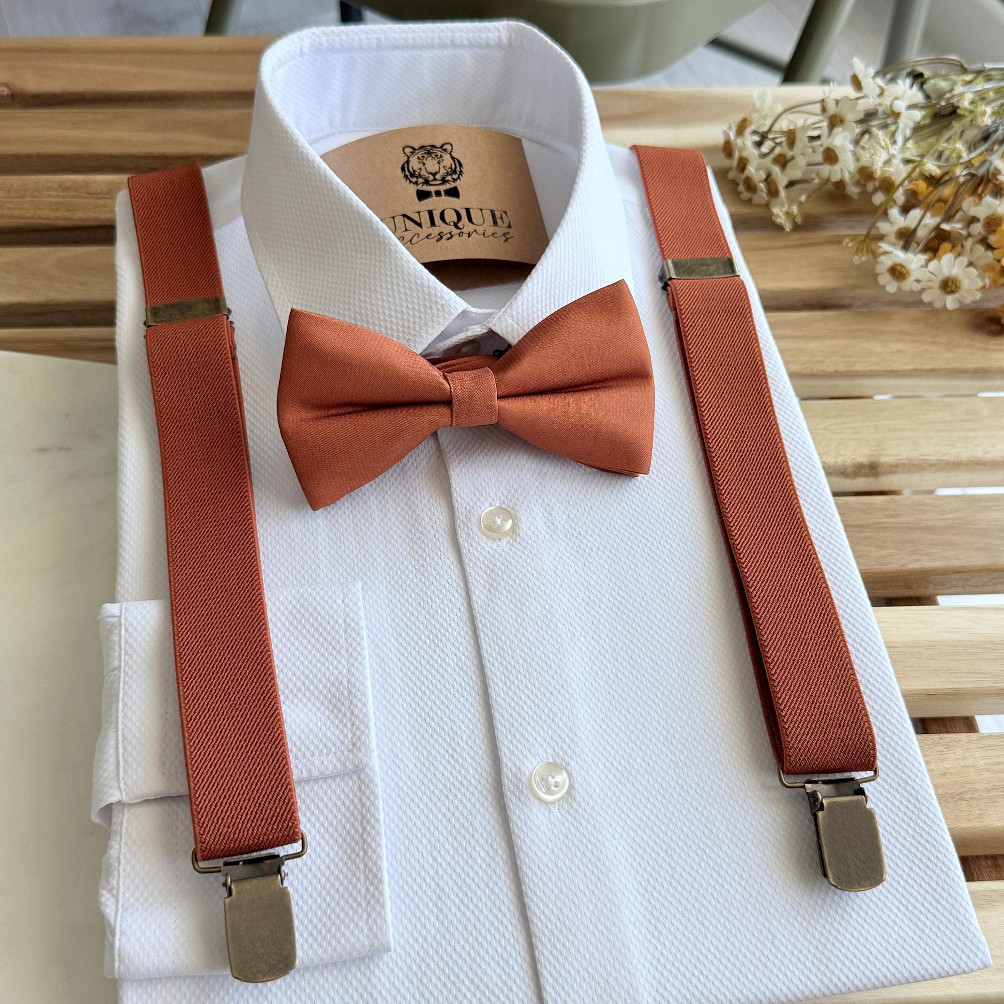 Burnt Orange Suspenders and Bow Tie Set: Groomsmen Wedding