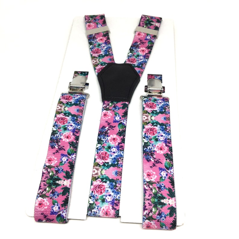 Wedding suspenders Groomsmen Bow ties for Men Pink floral suspenders Ring bearer outfit Boys Floral suspenders