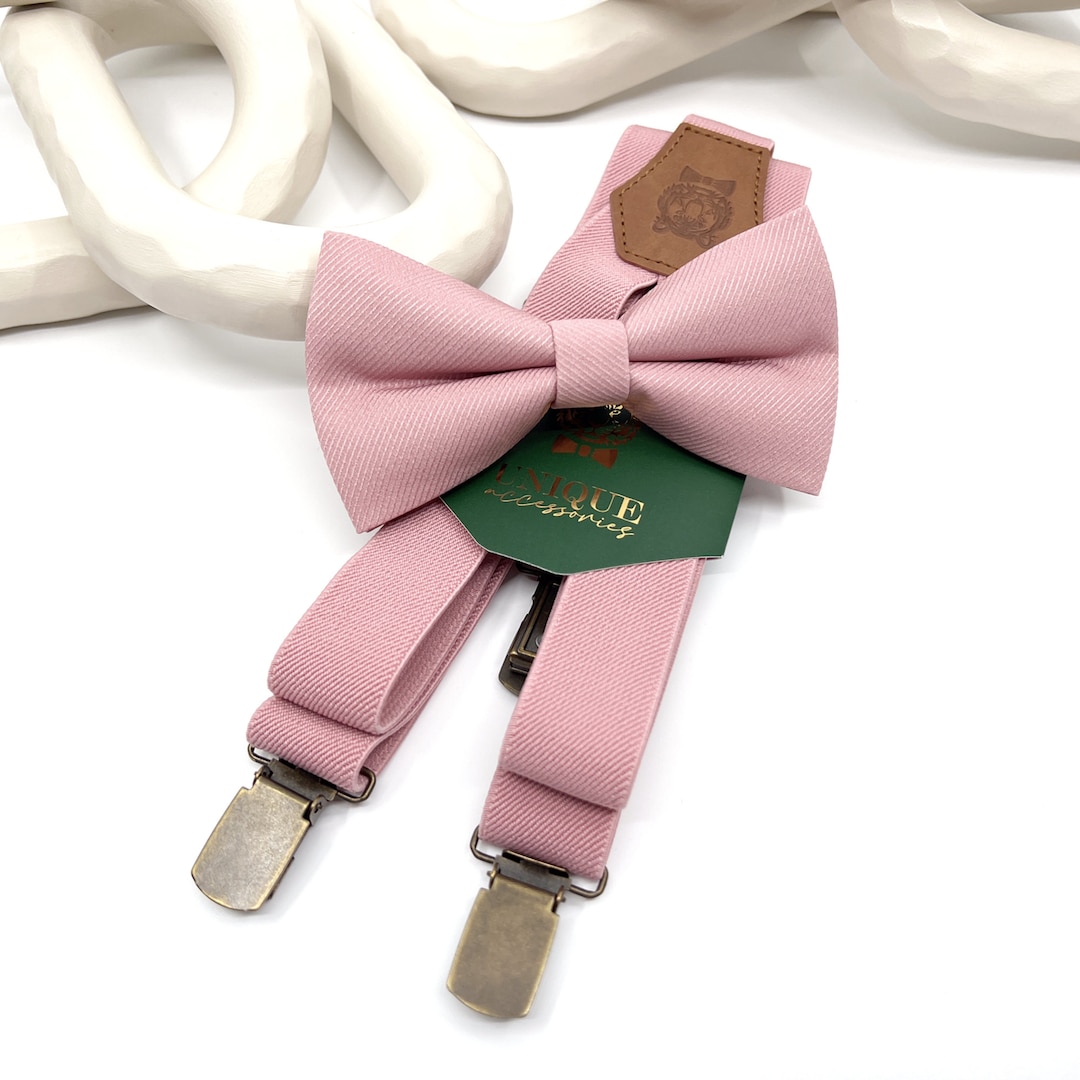 blush pink bow tie and suspenders