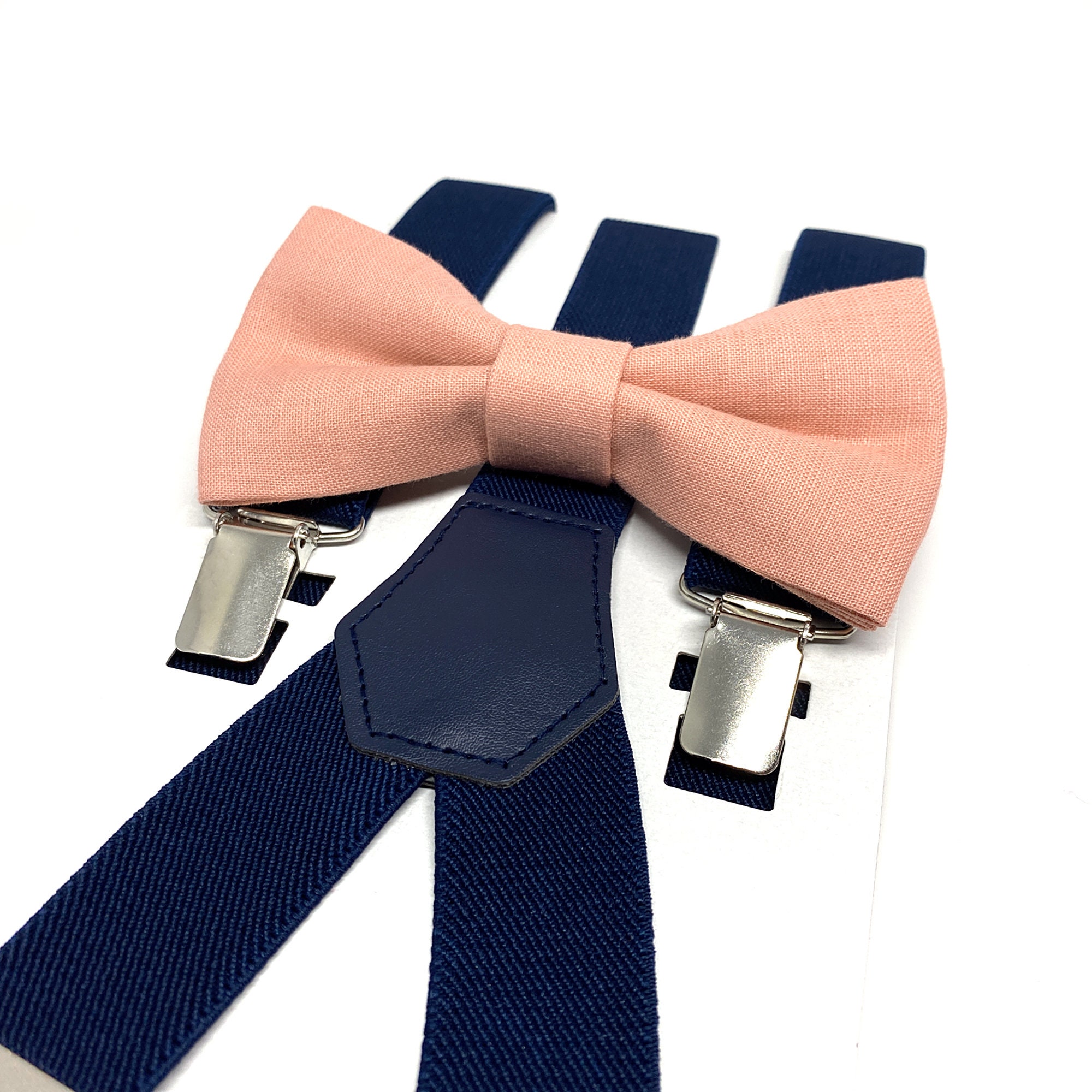 Linen Blush Pink Bow Tie & Navy Blue Suspenders Bow Tie Etsy
