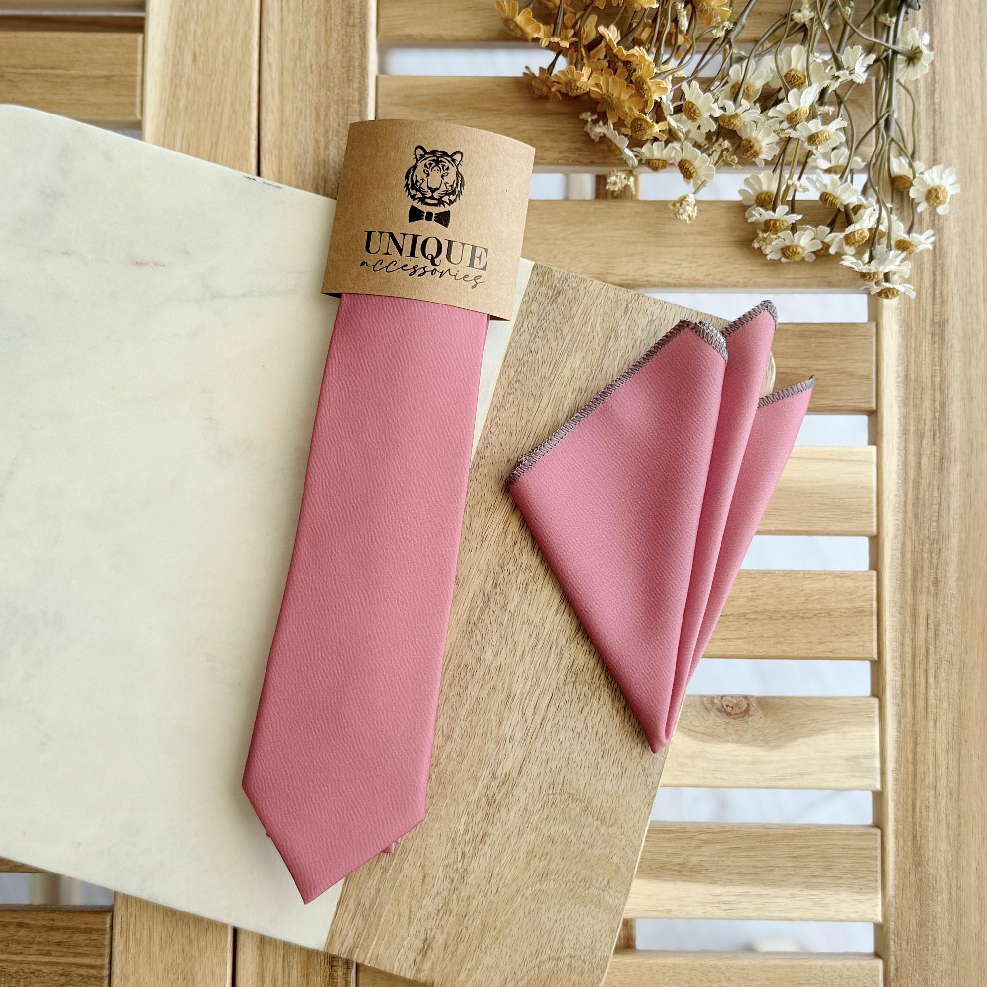 KissTies Rosy Pink Tie Set – Necktie + Pocket Square + Gift Box – Wedding, Business, Or Casual Wear