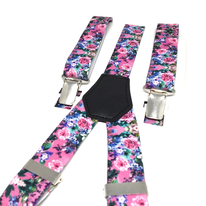 Wedding suspenders Groomsmen Bow ties for Men Pink floral suspenders Ring bearer outfit Boys Floral suspenders