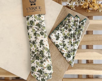 Olive Green Floral Necktie: Wedding Groomsmen Tie