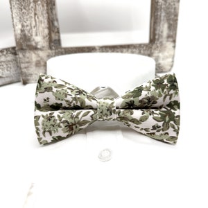 Olive Green Bow tie, Floral Groom Bow tie, Wedding Floral Bow tie, Groomsmen Bow ties, Wedding Bow tie, Groom Gift, Groom Bow tie zdjęcie 6