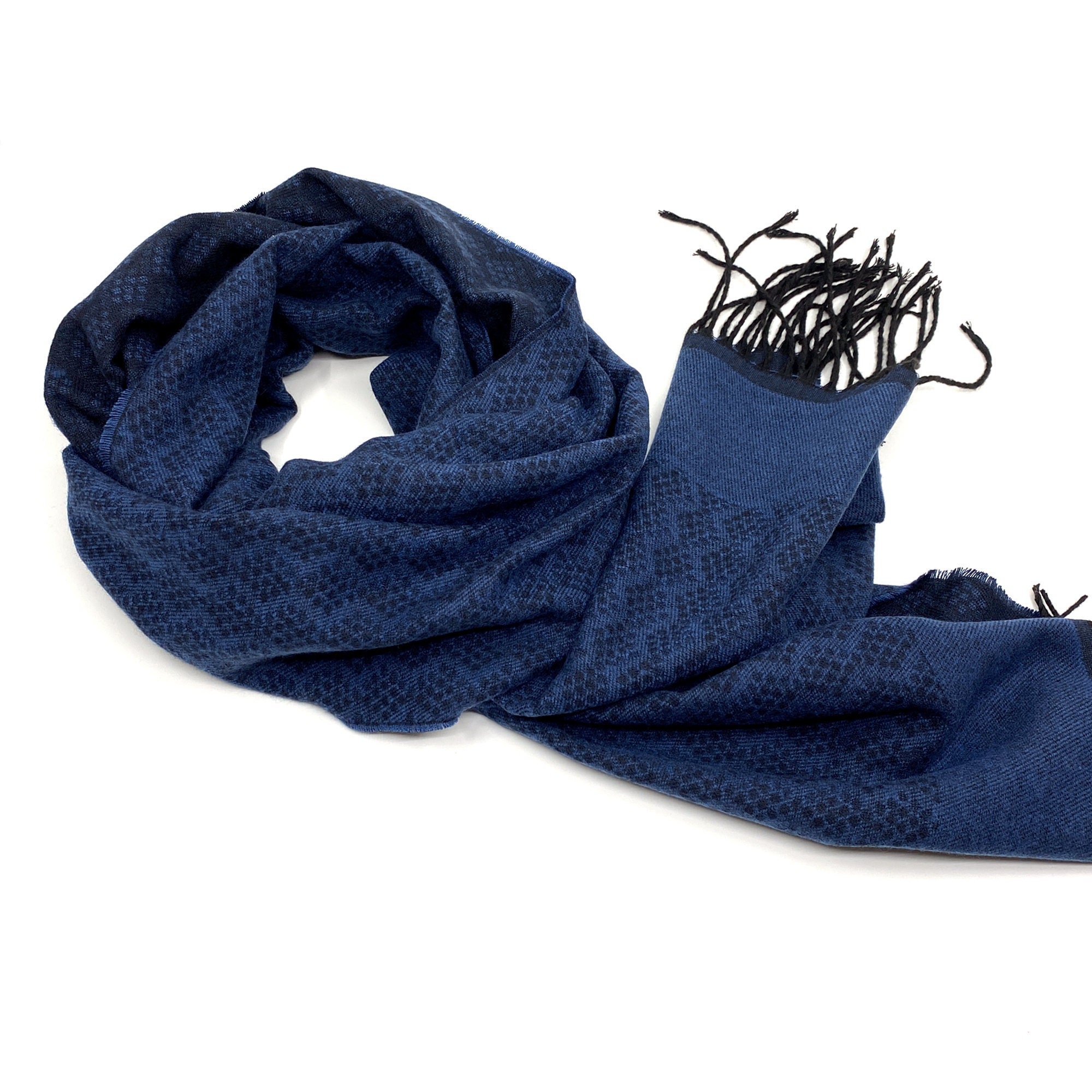 HamzahSilkScarves Mens Silk Scarf, Wrap Scarf for Him, Elegant Foulard with Floral Pattern, Navy Blue Scarf Men, 71x26 inch Large Scarves, Unique Gift for Him