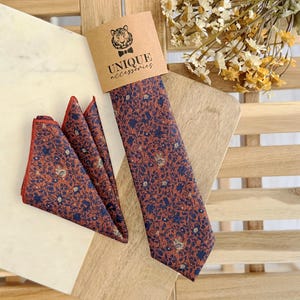 Navy and Rust Floral Tie Set: Autumn Wedding Groomsmen Gift