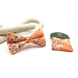 Floral Bow tie, Orange Bow tie, Christmas Gift, Same matching, Mens Bowtie, Pocket square set image 6