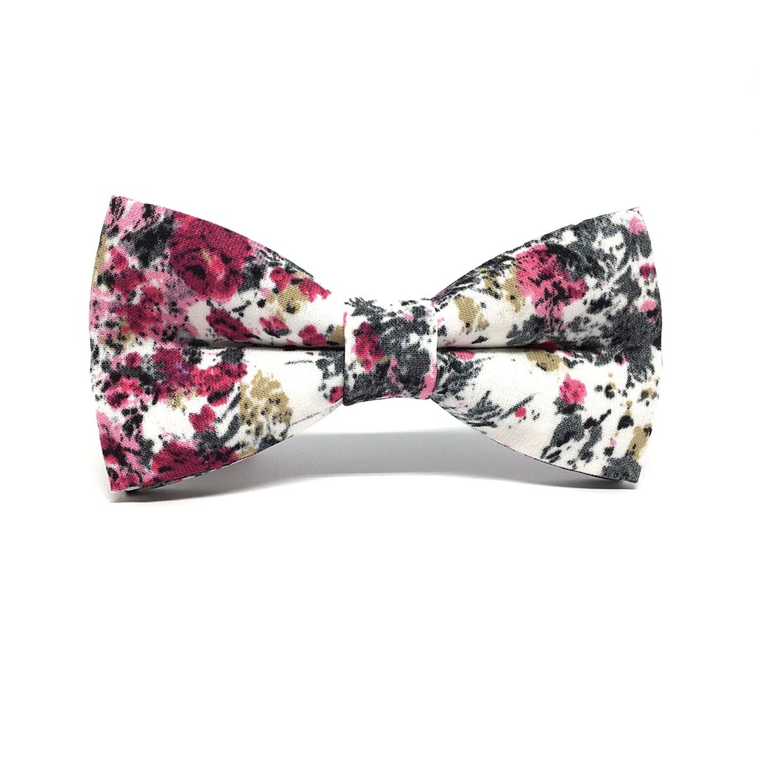 Floral Bow Tie Bow Ties for Men Fuchsia and Gray Bow Tie Etsy
