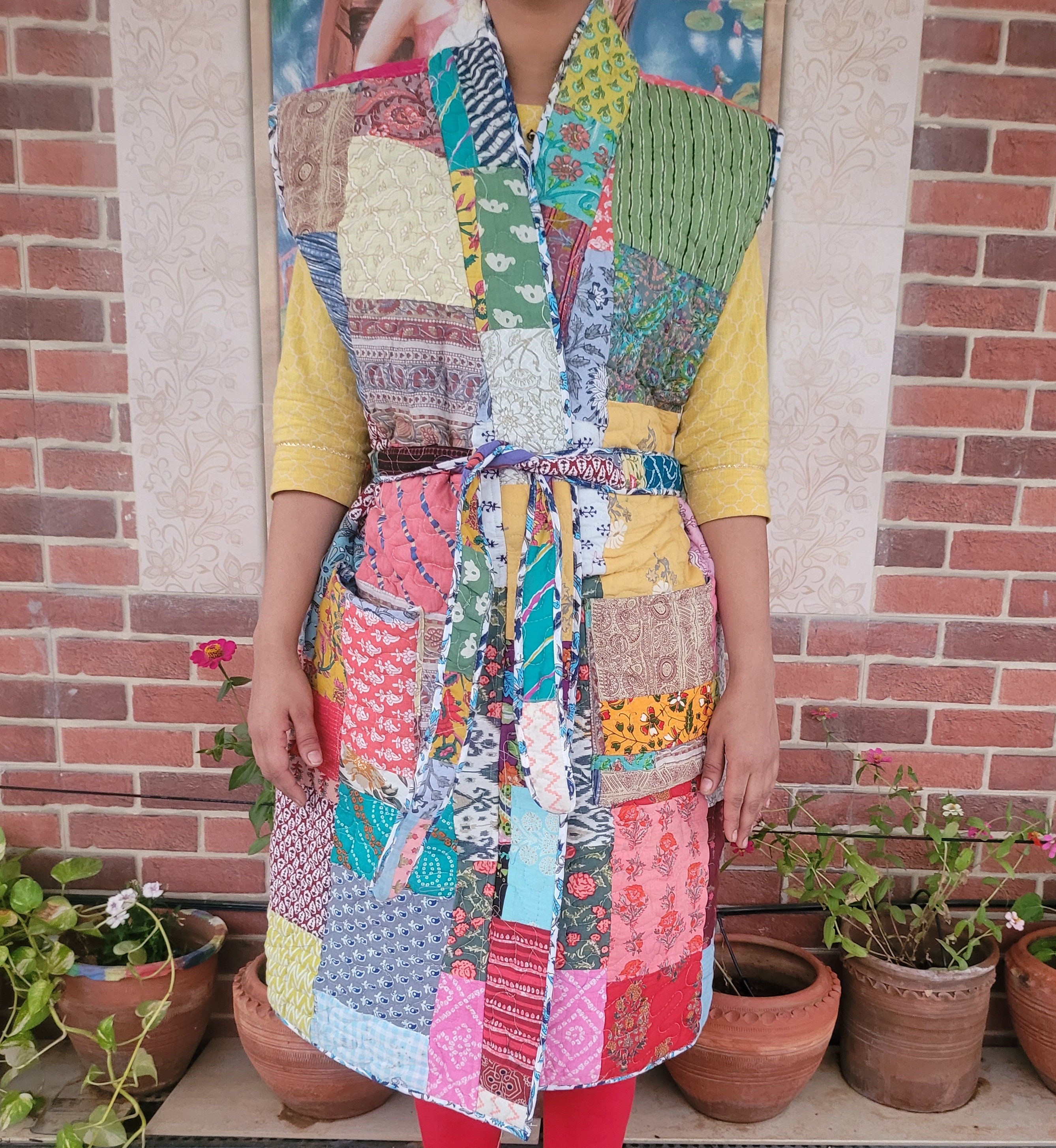 HANDMADE QUILTED JACKET. Sleeveless Bathrobe Kimono Long Etsy