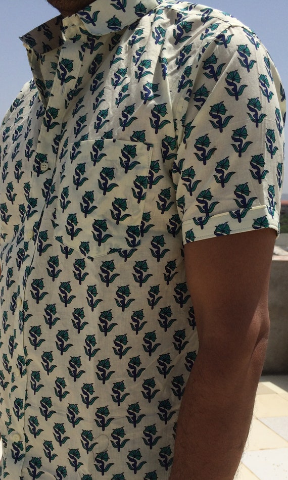 Flower Print Handmade Block Print Shirt 