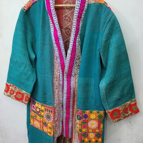 WINTER JACKET COAT. vintage kantha patchwork embroidery deals borders pattern stylish coat. designer coat jacket .free style party coat jacket.