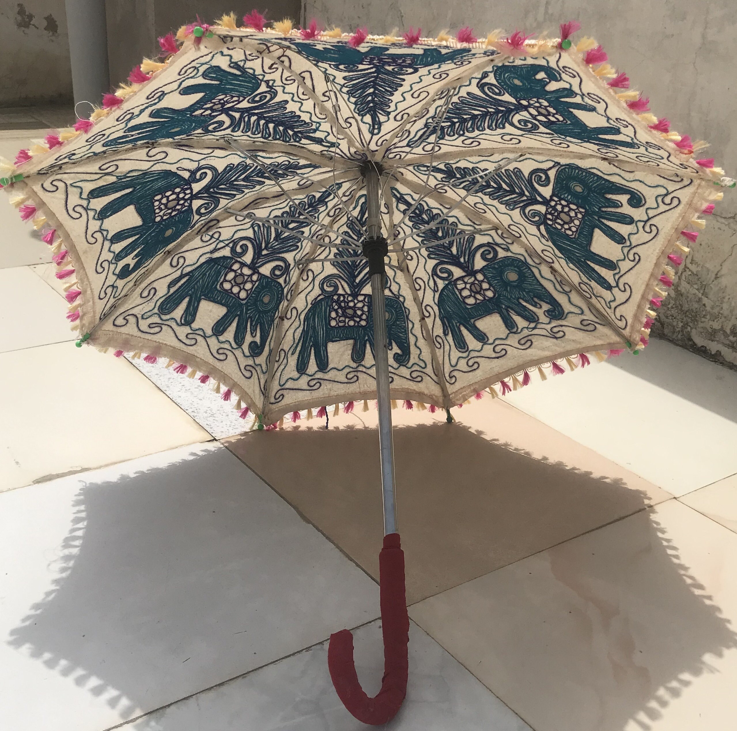 Elephant Print Cotton Umbrella Indian Decoration Parasols Etsy