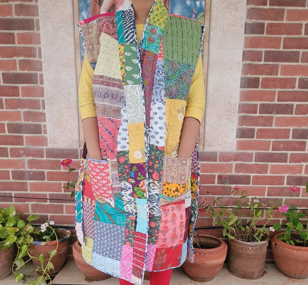 HANDMADE QUILTED JACKET. Sleeveless Bathrobe Kimono Long Etsy