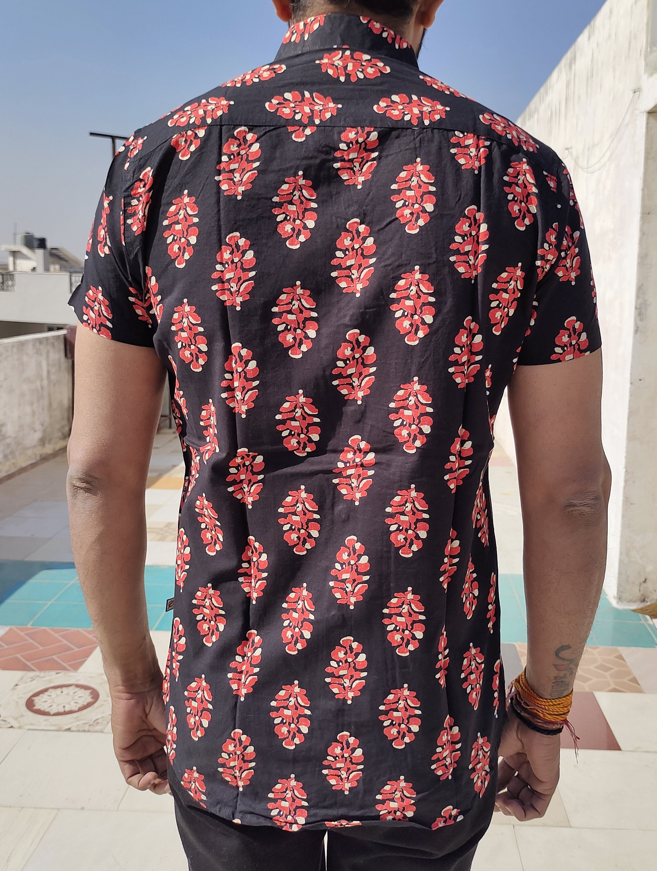 Mens Cotton Half Sleeves Shirt Indian Hand Block Print Shirt Etsy