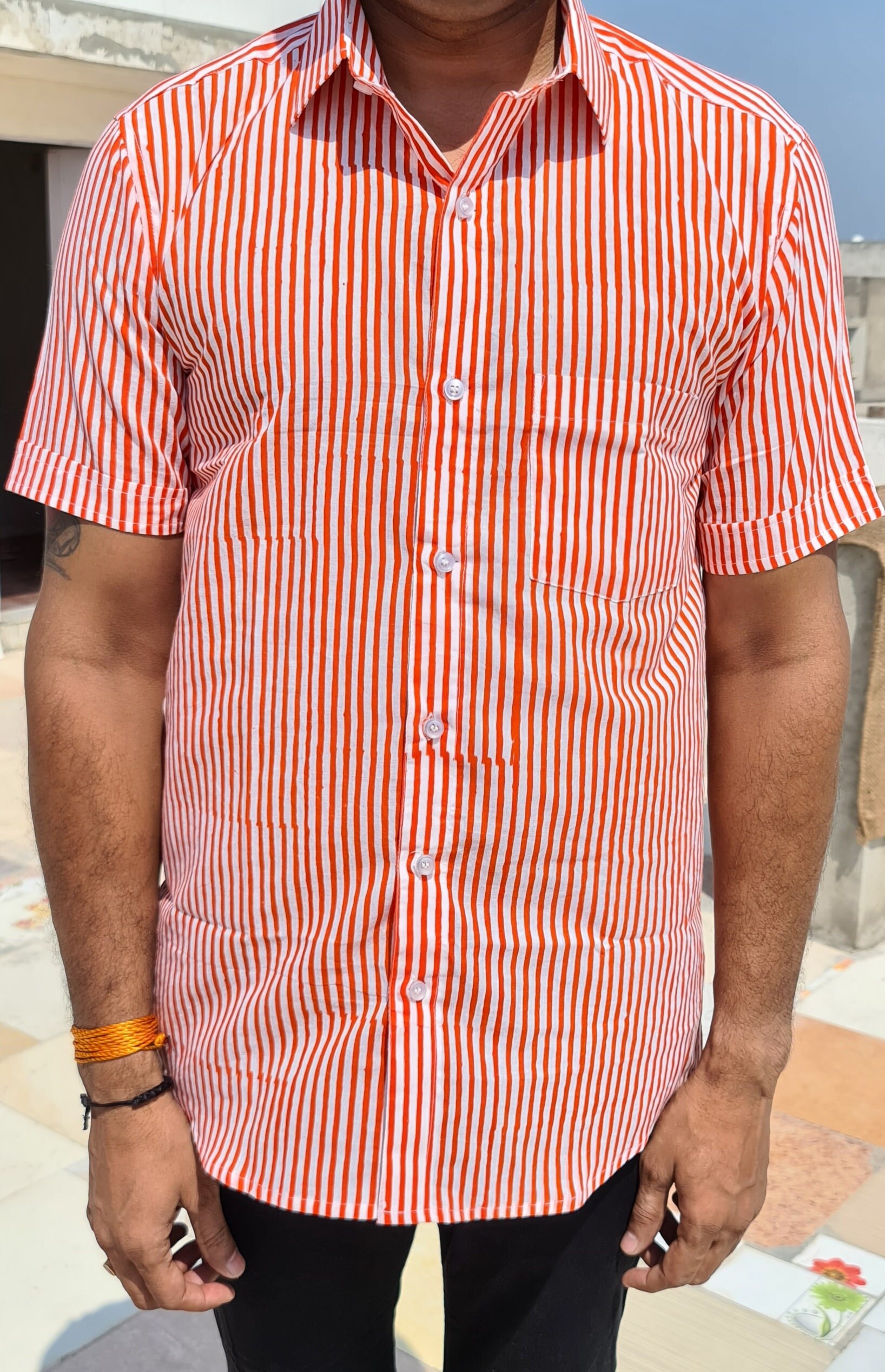 Short Sleeves Orange Lining Shirt Handmade Self Lining Shirt Etsy UK