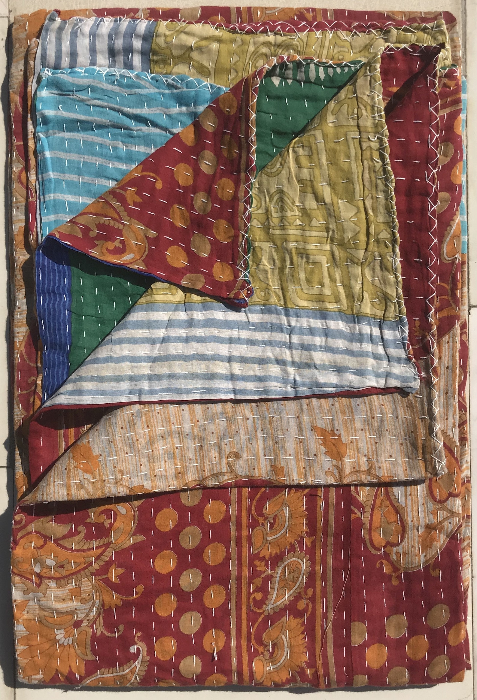 Sari Kantha Quilt Reversible Kantha Quilt Indian Patch Blanket | Etsy