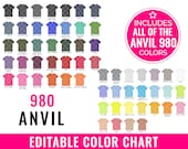 Anvil 980 Color Chart Mockup, Editable, Anvil Mockup, Every Color, T-shirt Color Chart, Shirt Color Chart, T-Shirt Color Guide