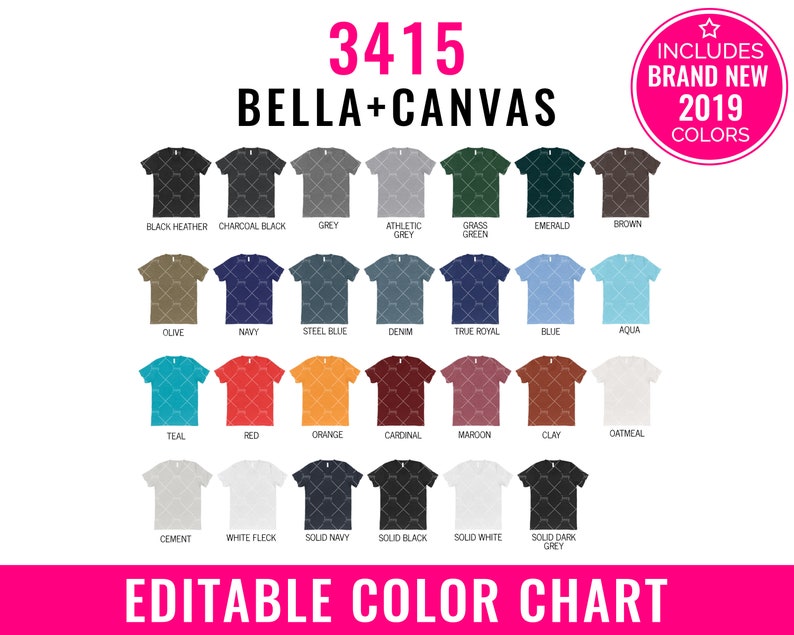Download Bella Canvas 3415 Color Chart Mockup Editable Bella Canvas | Etsy
