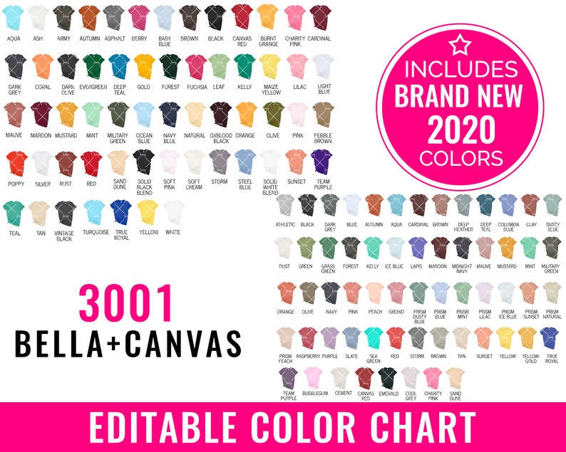 Download Bella Canvas 3001 Color Chart Mockup Editable Bella Canvas ...