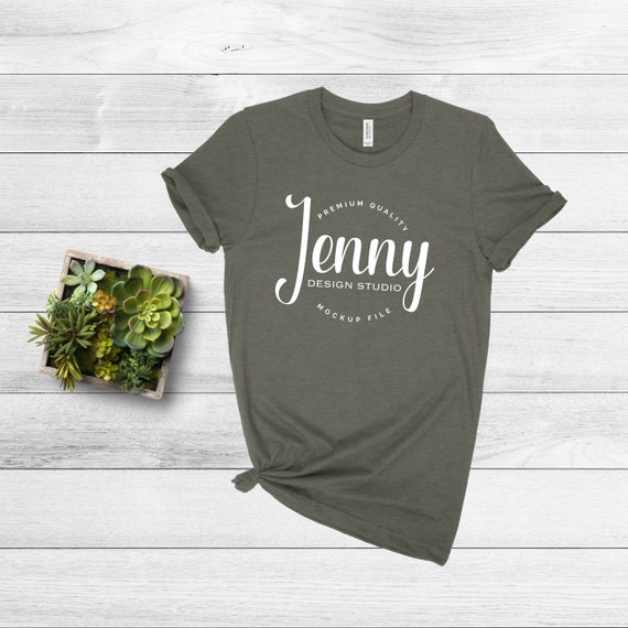 Bella Canvas 3001 Heather Military Green Bella Canvas Mockup Etsy