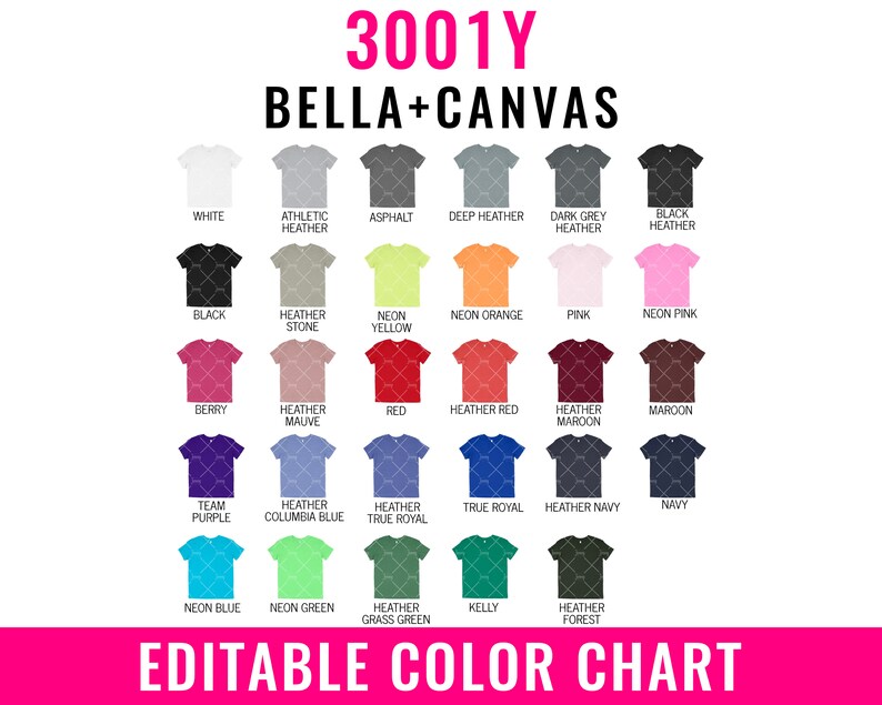 Download Bella Canvas 3001Y Color Chart Mockup Editable Bella ...