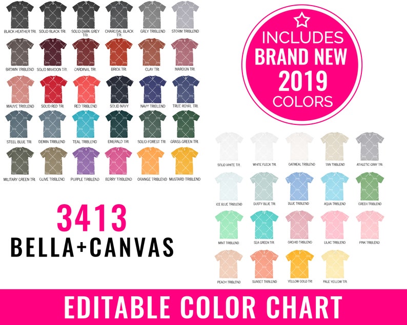 Download Bella Canvas 3413 Color Chart Mockup Editable Bella Canvas ...