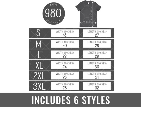 Anvil T Shirt Size Chart