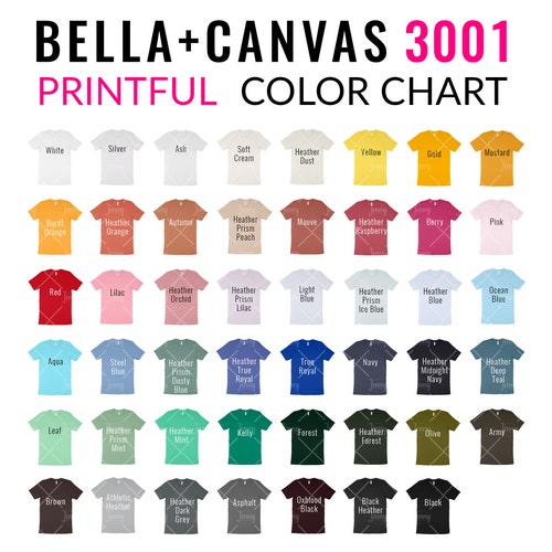 Semi-editable Bella Canvas 3001CVC Size Color Chart | Etsy