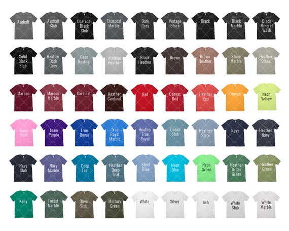 Bella Canvas V Neck Color Chart