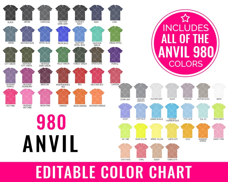 Anvil 980 Color Chart Mockup Editable Anvil Mockup Every | Etsy