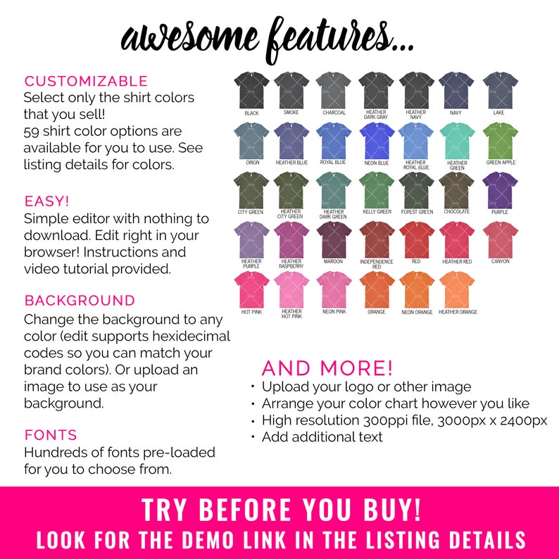 Anvil 980 Color Chart Mockup Editable Anvil Mockup Every | Etsy