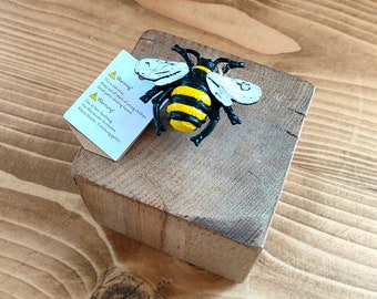 Solid Oak Dice Paperweight Handcrafted Home Decor Office Paper Holder 3D Bumble Bee