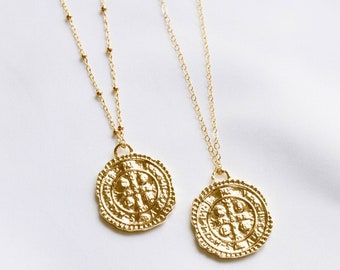 Gold coin necklace, 14K gold necklace, Layered necklace, Gold pendant necklace, Gold medallion, Medallion necklace, Gold coin, Coin necklace