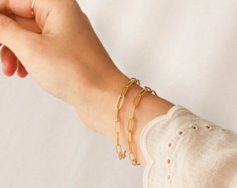 Gold chain bracelet, Boho link bracelet, Gold bracelet, Statement minimalist bracelet, Gold bohemian jewelry, Rectangle chain bracelet