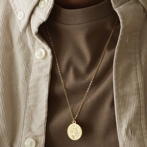 Mens Gold Coin Pendant Necklace Men's 