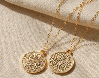 Gold coin necklace, Gold filled necklace, Greek coin necklace, Roman coin pendant necklace, Medallion necklace, Gift for her, 14K gold
