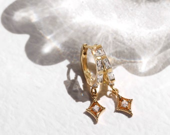 Gold small huggie hoop earrings, Minimalist cute gold earrings with charm, statement bridesmaid earrings, Crystal wedding earrings, Bridal
