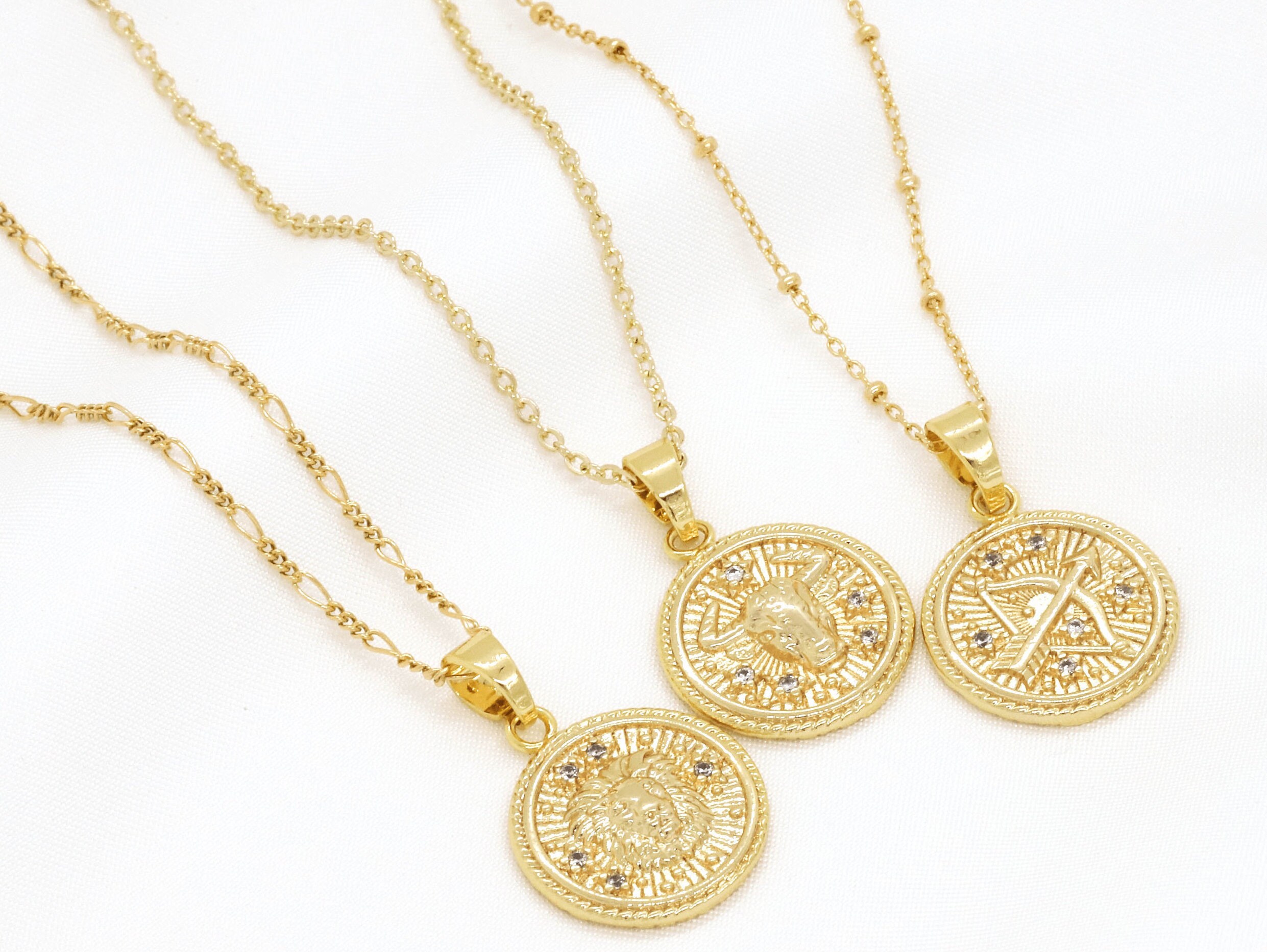 Zodiac coin necklace, Gold constellation necklace, Zodiac sign neckla…