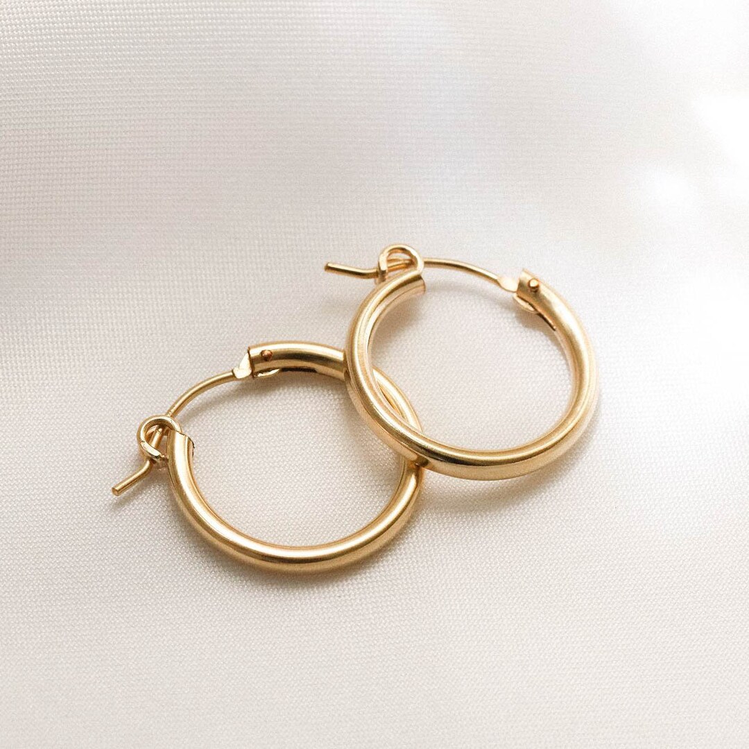 Gold Hoop Earrings, Gold Filled Hoop Earrings, 14K Gold Earrings, Medium Hoop Earrings ...