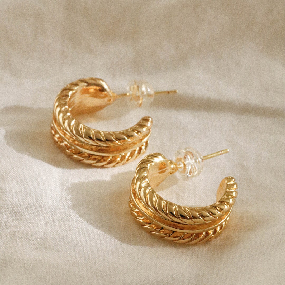 Gold Statement Hoop Earrings Cute Vintage Huggie Earrings - Etsy