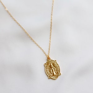 Virgin mary necklace, Virgin mary, Gold medallion necklace, Gold coin necklace, Coin necklace, Gold filled necklace, Medallion necklace