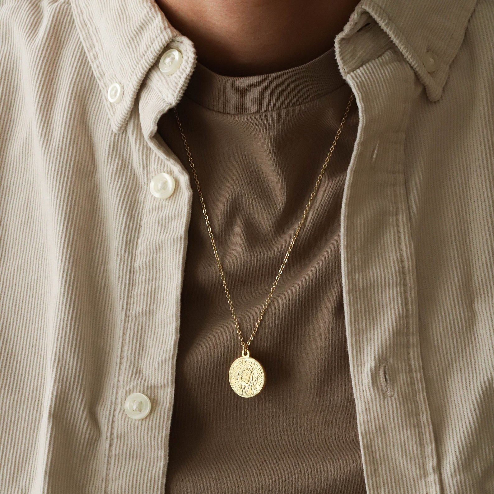 Mens Gold Coin Pendant Necklace Men's Jewelry Gift for Etsy