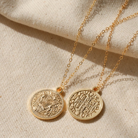 Gold Coin Necklace, Gold Filled Necklace, Greek Coin Necklace, Roman Coin  Pendant Necklace, Medallion Necklace, Gift for Her, 14K Gold 