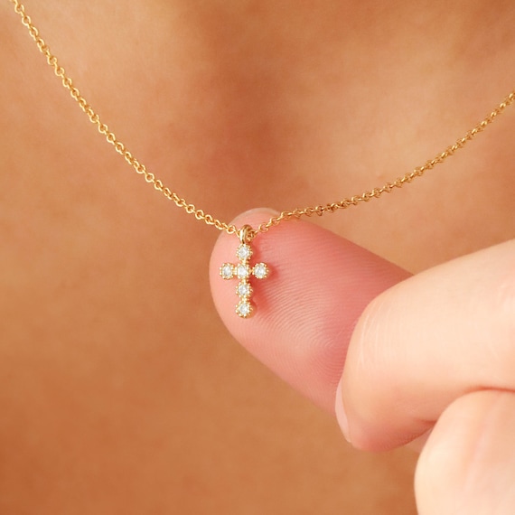 14k gold 2024 dainty cross necklace