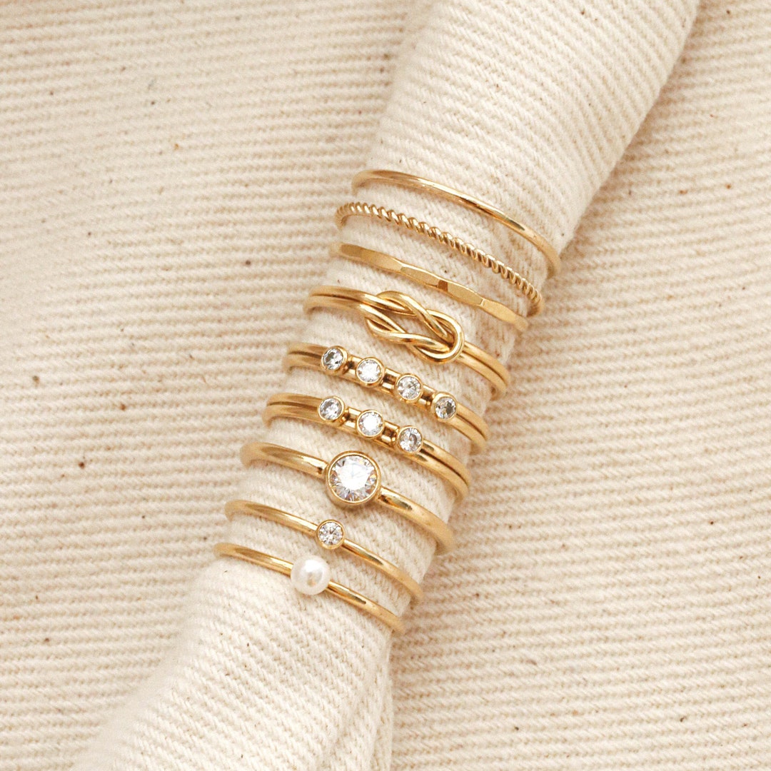 Gold Dainty Stackable Rings Statement Stacking Rings Etsy