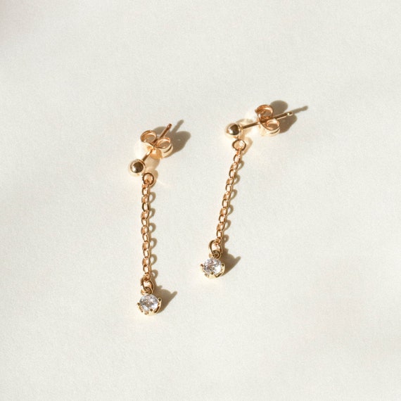 Dangle chain stud earrings Gold minimalist jewelry Cute | Etsy