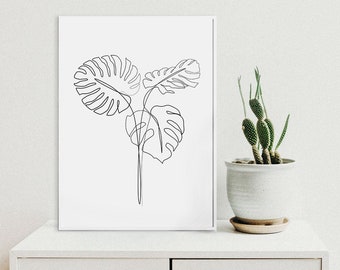 Monstera One Line Art Print. Botanical Wall Decor. Digital Download.