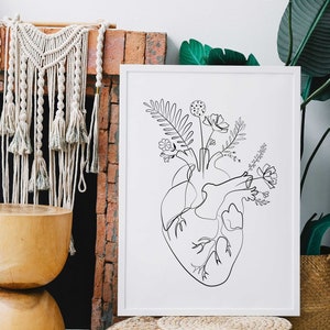 Anatomical Heart. Line Art Print. Medical Office Decor. Digital Download.