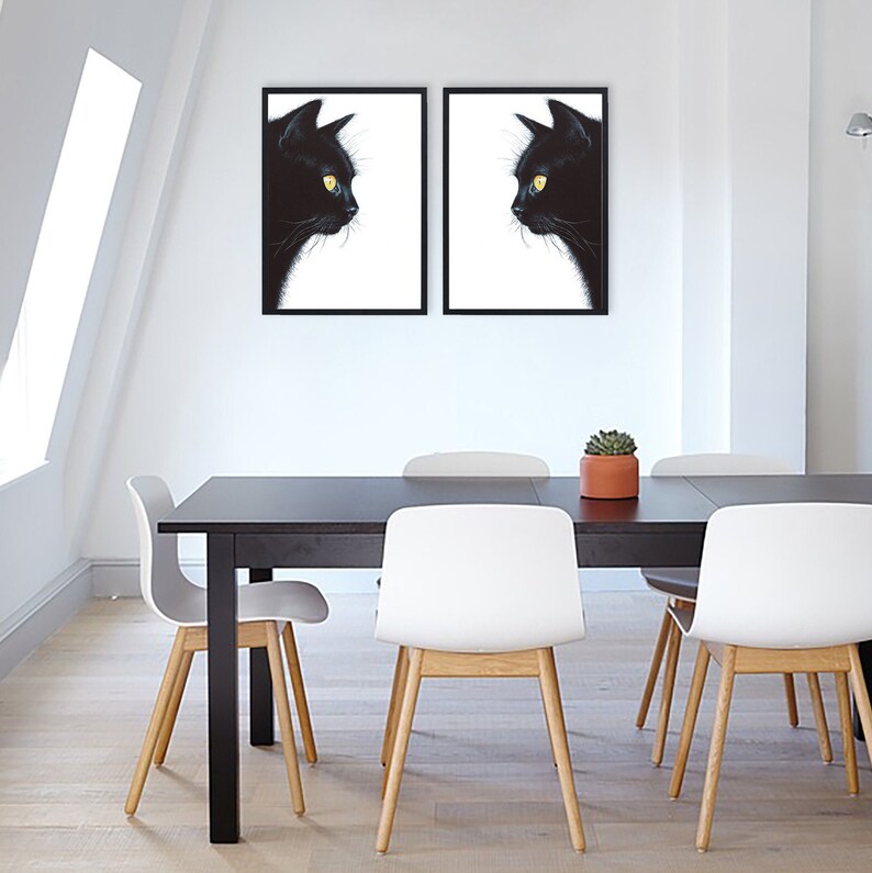 Black Cat Wall Art Cat Poster Cat Drawingcat Artwork Cat Etsy