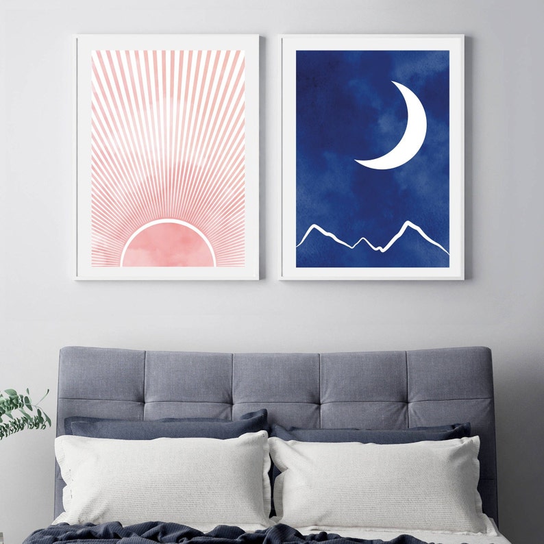 Sun Moon Wall Art Vibrant Wall Art Sun and Moon Print Blush Etsy